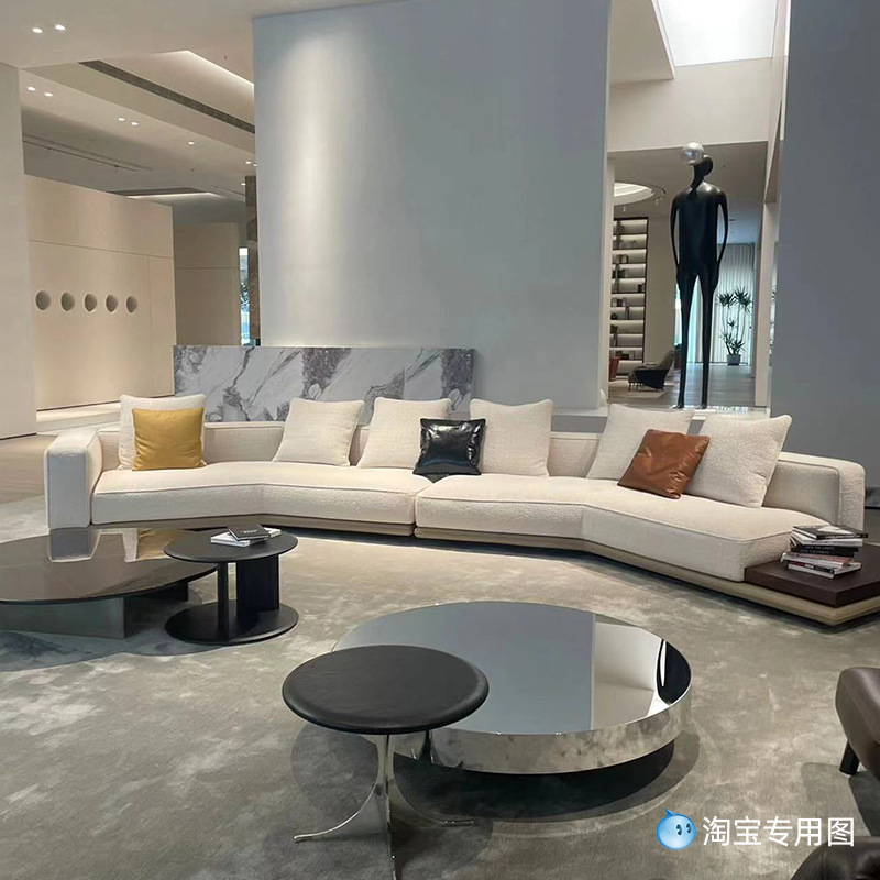 Italian Minimalist Fabric Sofa Living Room Large Apartment Creative Villa Cotton and Linen Leather Shaped Corner Horizon Sofa