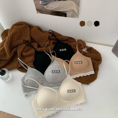 8355#外扩漫画胸Bra粉底液隐形蕾丝拼接花边舒适聚拢螺纹内衣女