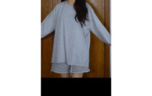 杨幂同款慵懒松弛感灰色长袖t恤宽松中长款休闲打底上衣秋季女