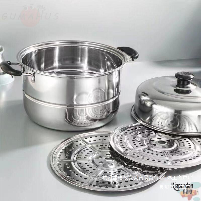 304 Extra-Thick Stainless Steel Double-Layer Steamer Pot for Home Use, Large Soup Pot, Fish Steamer, Compatible with Induction Cooker and Gas Stove 304 Extra-Thick Stainless Steel Double-Layer Steamer Pot for Home Use, Large Soup Pot, Fish Steamer, Compatible with Induction Cooker and Gas Stove