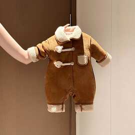 新生婴儿衣服秋冬装夹棉男女宝宝加厚连体衣爬服满月周岁外出棉衣