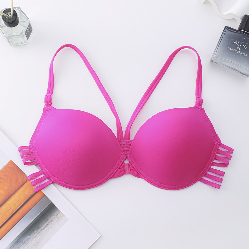 Inventario sin anillo de acero sujetador de botón delantero menos femenino sentido cruzado belleza de espalda ropa interior lisa sin marcas de soporte superior sujetador de verano