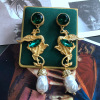 Design earrings, advanced green silver needle, fashionable brand accessory, high-quality style, wholesale