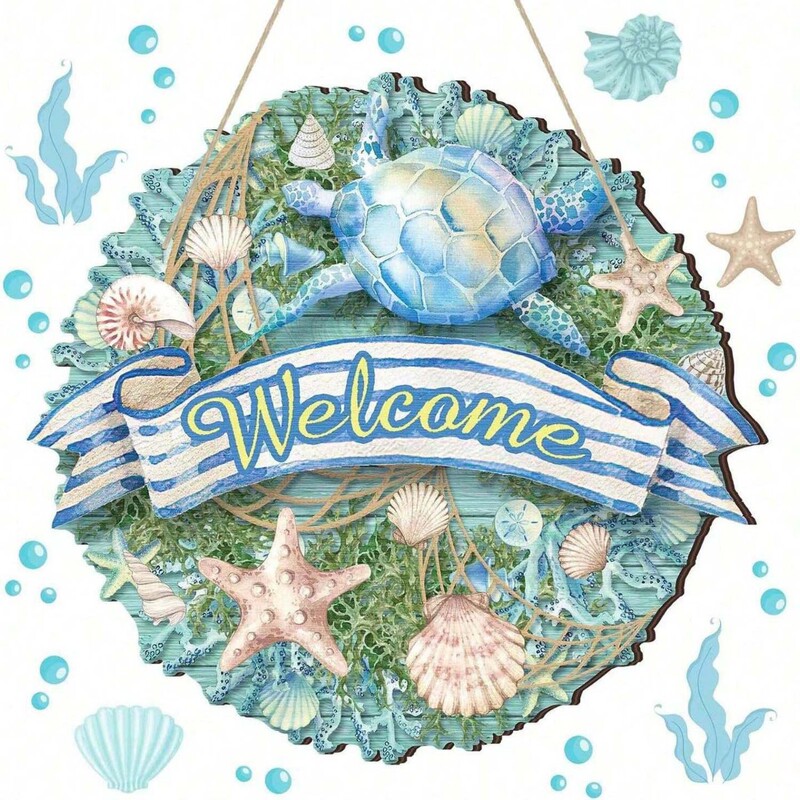 Turtle Beach Door Sign Welcome Turtle Sign Front Door Decor Hanging Door Sign Rustic Wall Decor