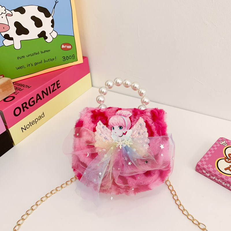 Nuevo leopardo arco bolso infantil peluche princesa de dibujos animados chica bolso de perlas bolso de hombro monedero