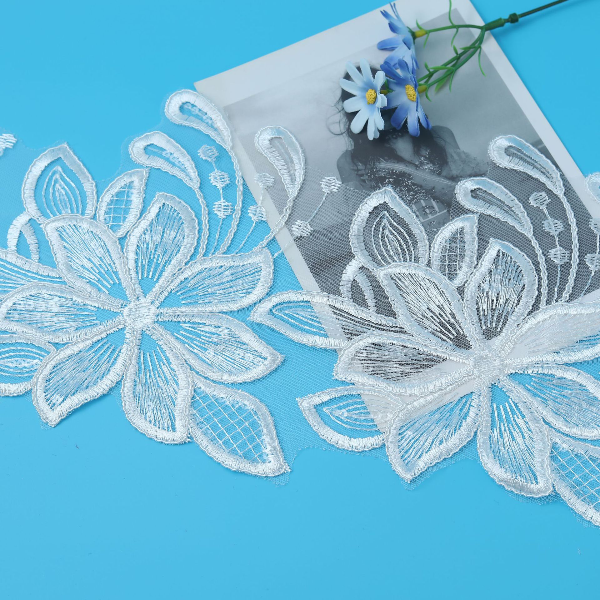 18CM车骨花边跨境蕾丝花边外贸刺绣装饰婚纱礼服儿童时装辅料厂家