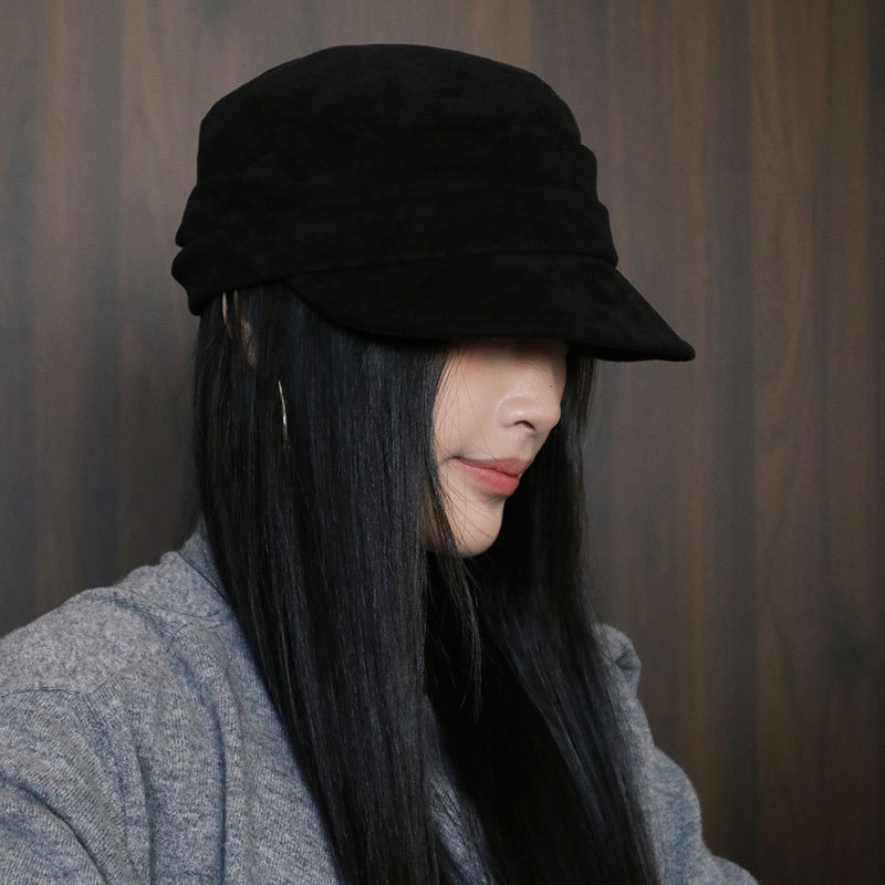 麂皮绒贝雷帽子女款纯色弯檐平顶百搭高级感报童帽保暖八角帽批发|undefined