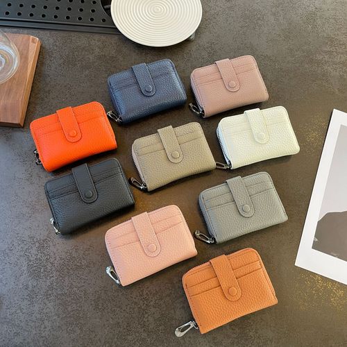 RFID first layer cowhide organ multi-card slot card holder women's card holder zipper coin purse genuine leather ID card holder short