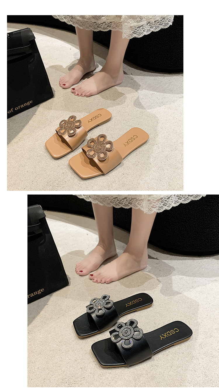 Women's Casual Vacation Solid Color Rhinestone Square Toe Slides Slippers display picture 9