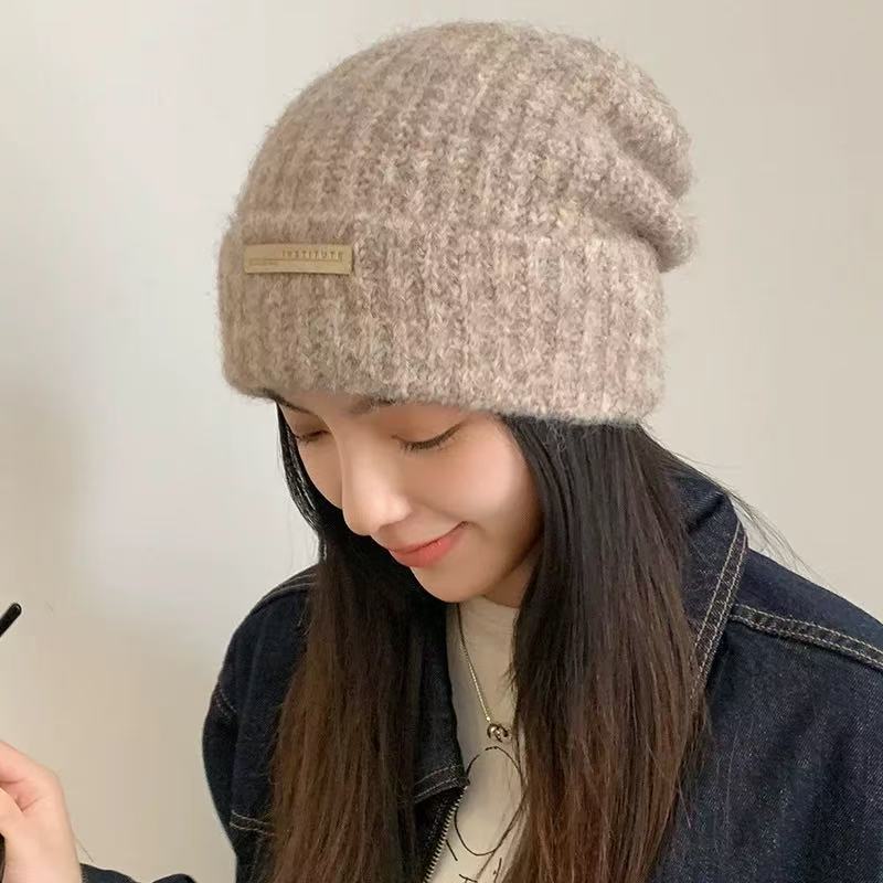 大头围毛线帽子女秋冬季防寒护耳保暖登山针织情侣冷帽堆堆帽户外|undefined