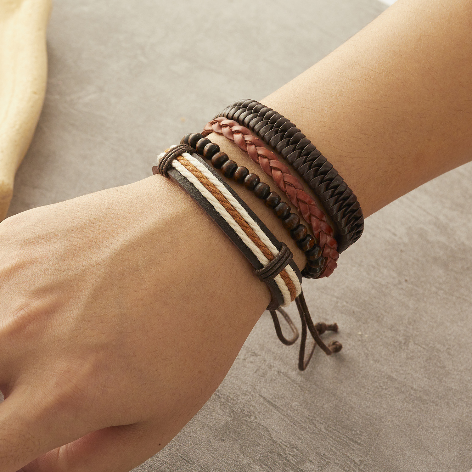 Fashion Cross Heart Shape Pu Leather Knitting Menu0027S Bracelets 1 Set