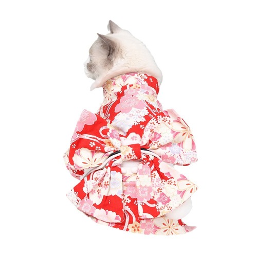 Japanese-style pet cat kimono and small dog kimono autumn and winter warm Hanfu skirt pet supplies