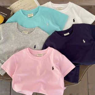 Children's T-shirt Short-sleeved Boys' Solid Color Summer Top Children's Fashion Brand New Summer Dress Baby Girls' Half-sleeved Pure Cotton
