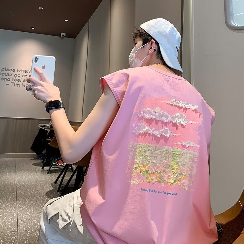 Couple's Internet Popular Vest Men's Summer Design Sense Niche American Style Fashion Brand Loose plus size Waistcoat Sleeveless T-Shirt Top