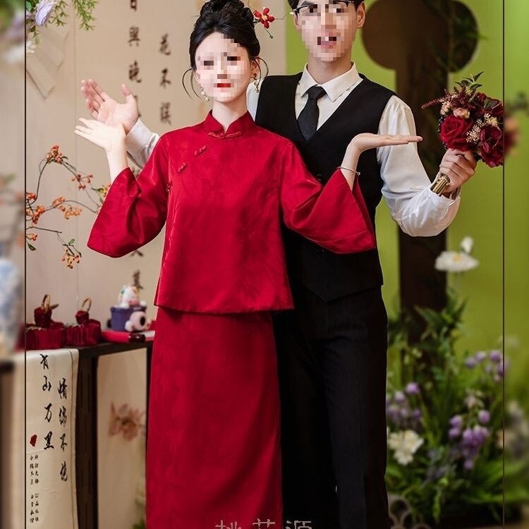 Chinese-Style Red Bridal Dress for the Return Ceremony, New Engagement Large-Size Toast Dress, Elegant Gown, Qipao