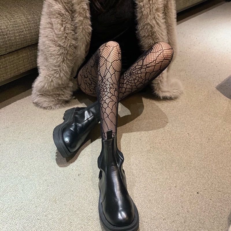 Tattoo lace hollow stockings women's base socks spider web small mesh pantyhose children's one-piece pants_voghion.com