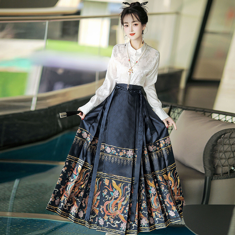 Han Yukui Original Hanfu Women's Ming Embroidered Hand-in-collar Aircraft Sleeve National Style Horse-faced Skirt suit Daily Slimming