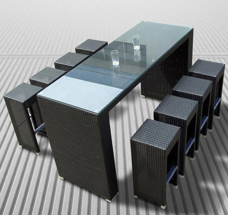 Outdoor Wicker Bar Stool, Waterproof and Sunproof, Outdoor Courtyard Balcony Boutique Bar High Leg Stool, High Table Set