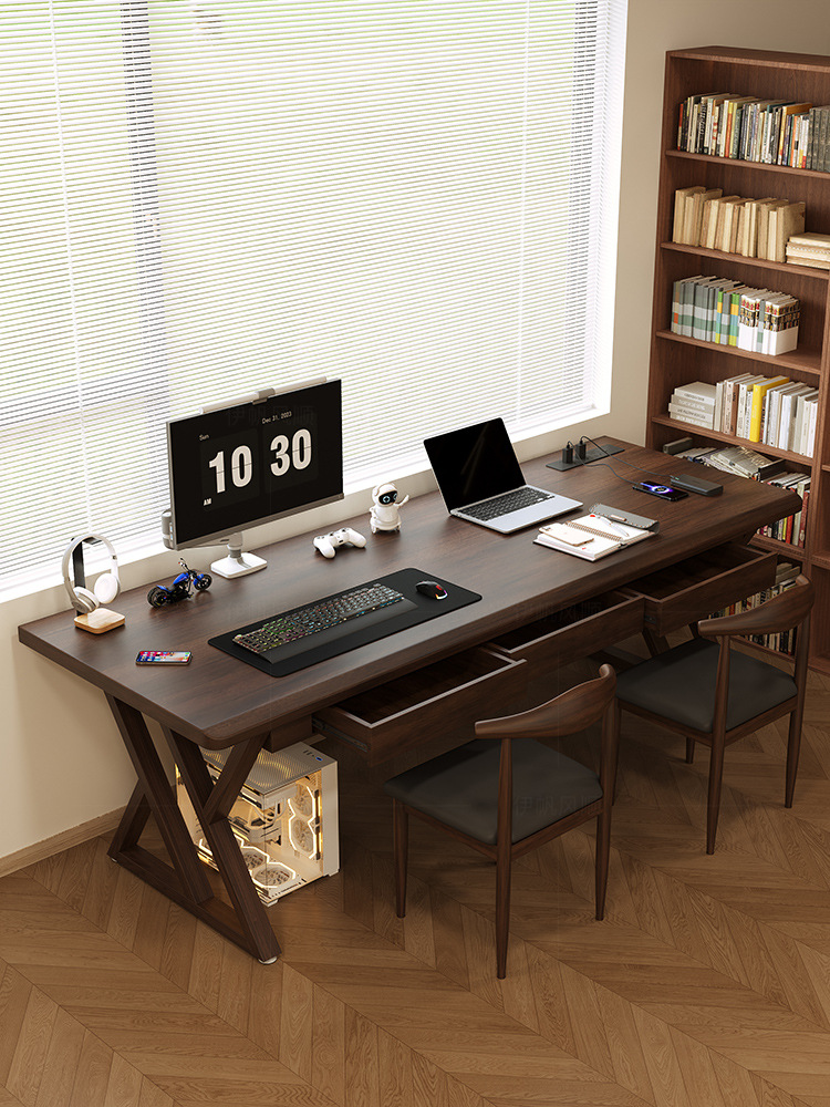 Desk with Drawer, Gaming Table, Pure Solid Wood, Solid Home Study Table, Computer Table, Calligraphy Table, Writing Desk, Workbench
