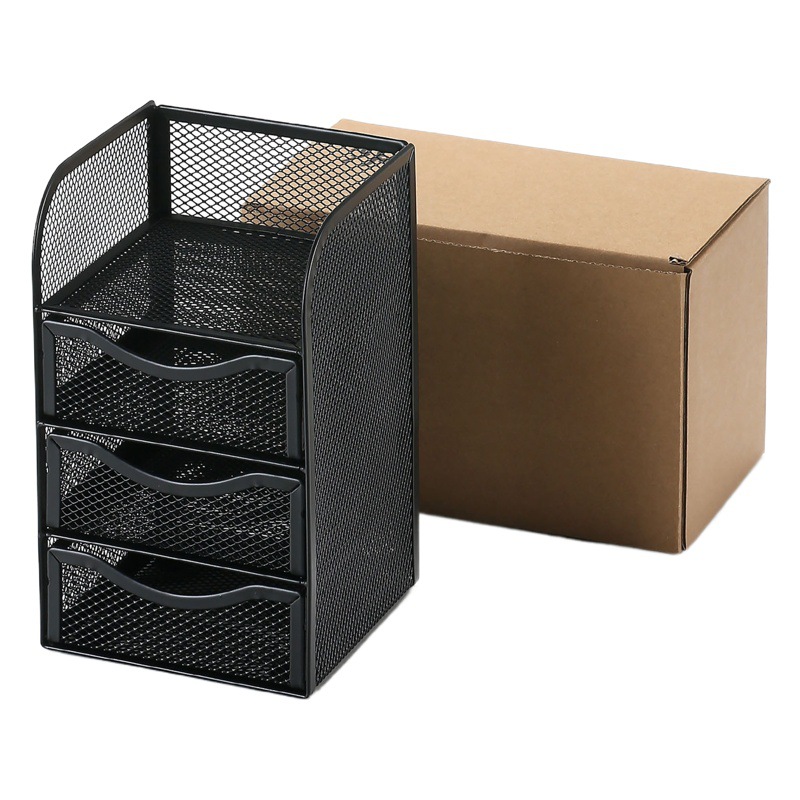 Escritorio de oficina de hierro de cuatro capas caja de almacenamiento de notas titular de la pluma de metal al por mayor suministros de papelería cajón panal titular de la pluma