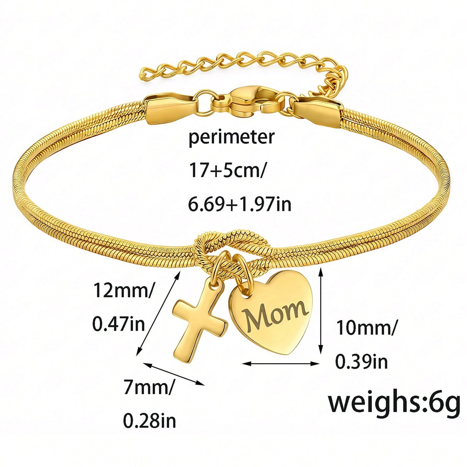 Concentric Knot Snake Bone Bracelet With Heart Cross Pendant_voghion.com