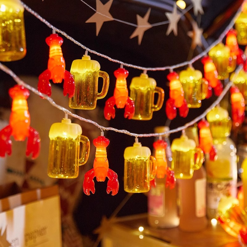 Linternas pequeñas, puestos de mercado nocturno, luces ambientales, puestos de noche, langosta, puestos de barbacoa, luces decorativas USB para baterías