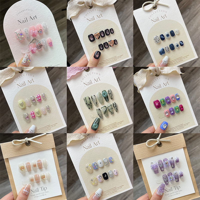 Kaiman desgaste hecho a mano uñas de diamantes de longitud media parche de uñas Pequeño Libro Rojo neto rojo mismo estilo fresco desgaste parche de uñas