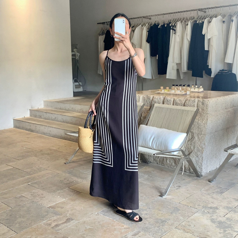 Minimalist Old Money Style Striped Design Slip Dress for Women, New Summer Collection, Drapey and Slimming Dress Minimalist Old Money Style Striped Design Slip Dress for Women, New Summer Collection, Drapey and Slimming Dress