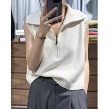 跨境拉链高领马夹毛衣2025秋冬新款设计感宽松休闲马甲针织背心女