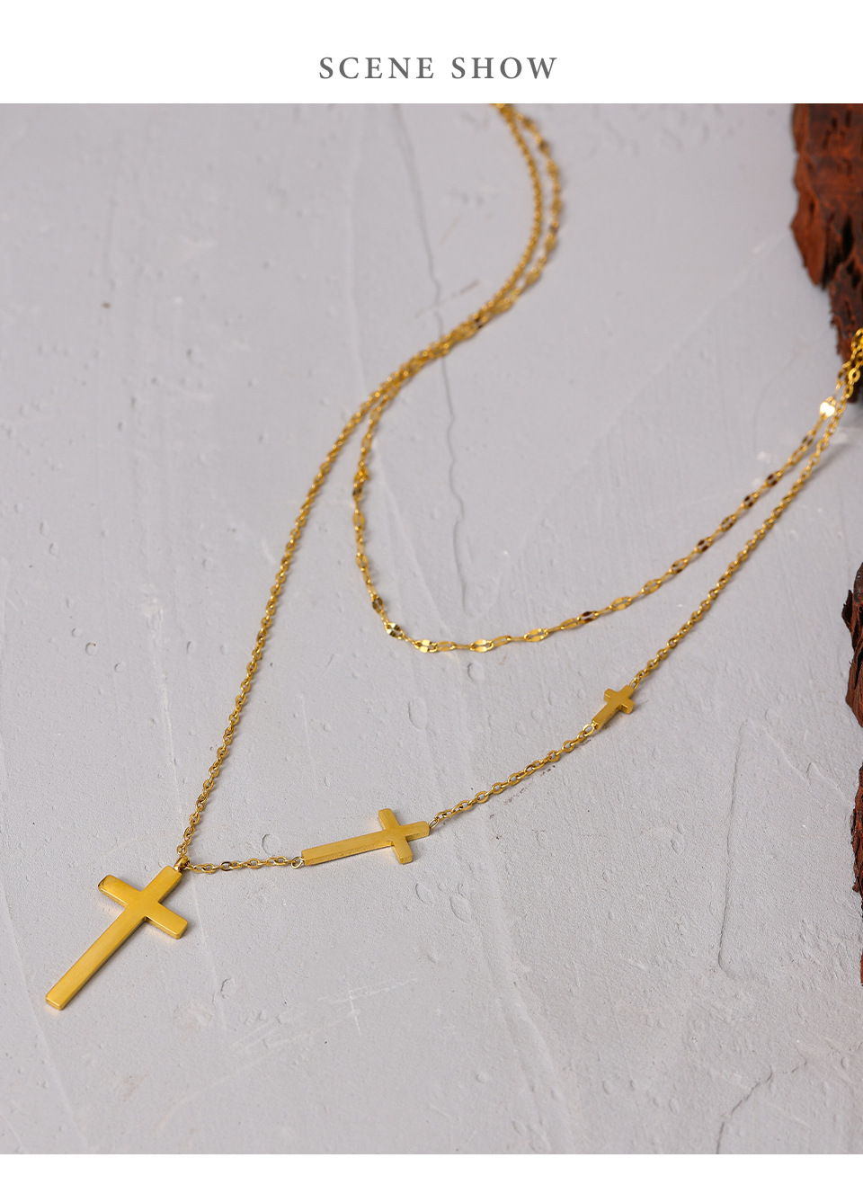 Fashion Cross Titanium Steel Plating Layered Necklaces 1 Piece