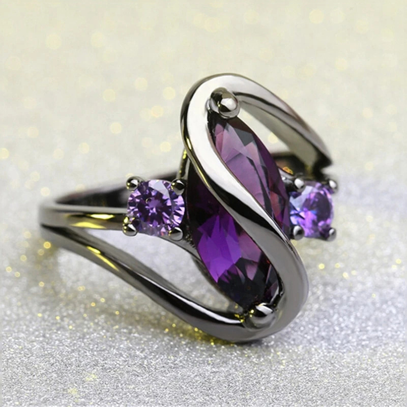 Black Purple Horse Eye Ring Trendy Fashion Zircon Ring display picture 3