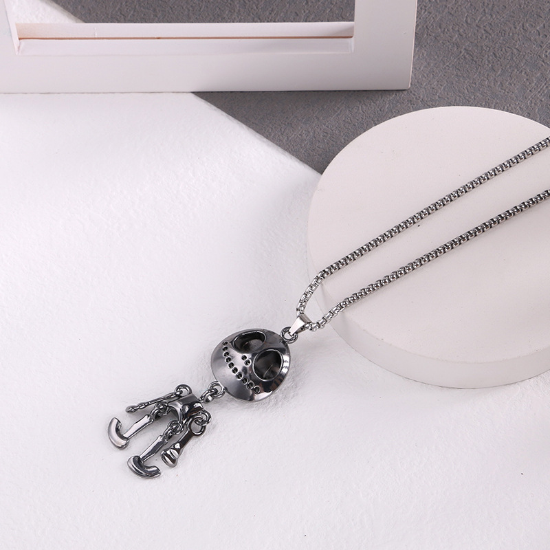 Chaîne de pull avec pendentif de célébrité sur Internet de la rue hip-hop à la mode, nouvelle tendance de collier de crâne de fantôme extraterrestre_voghion.com