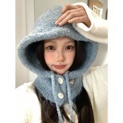 定染星空蓝~巴拉克拉法帽羊毛混纺保暖针织帽围脖一体护耳帽子
