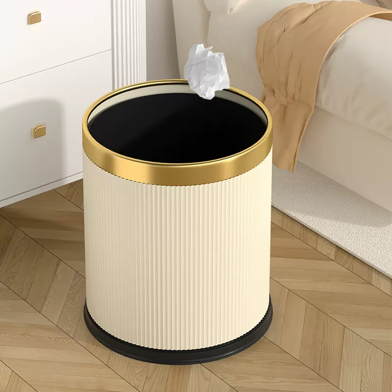 严选轻奢ins网红垃圾桶法式条纹家用无盖大号厨房圆形纸篓卫生桶