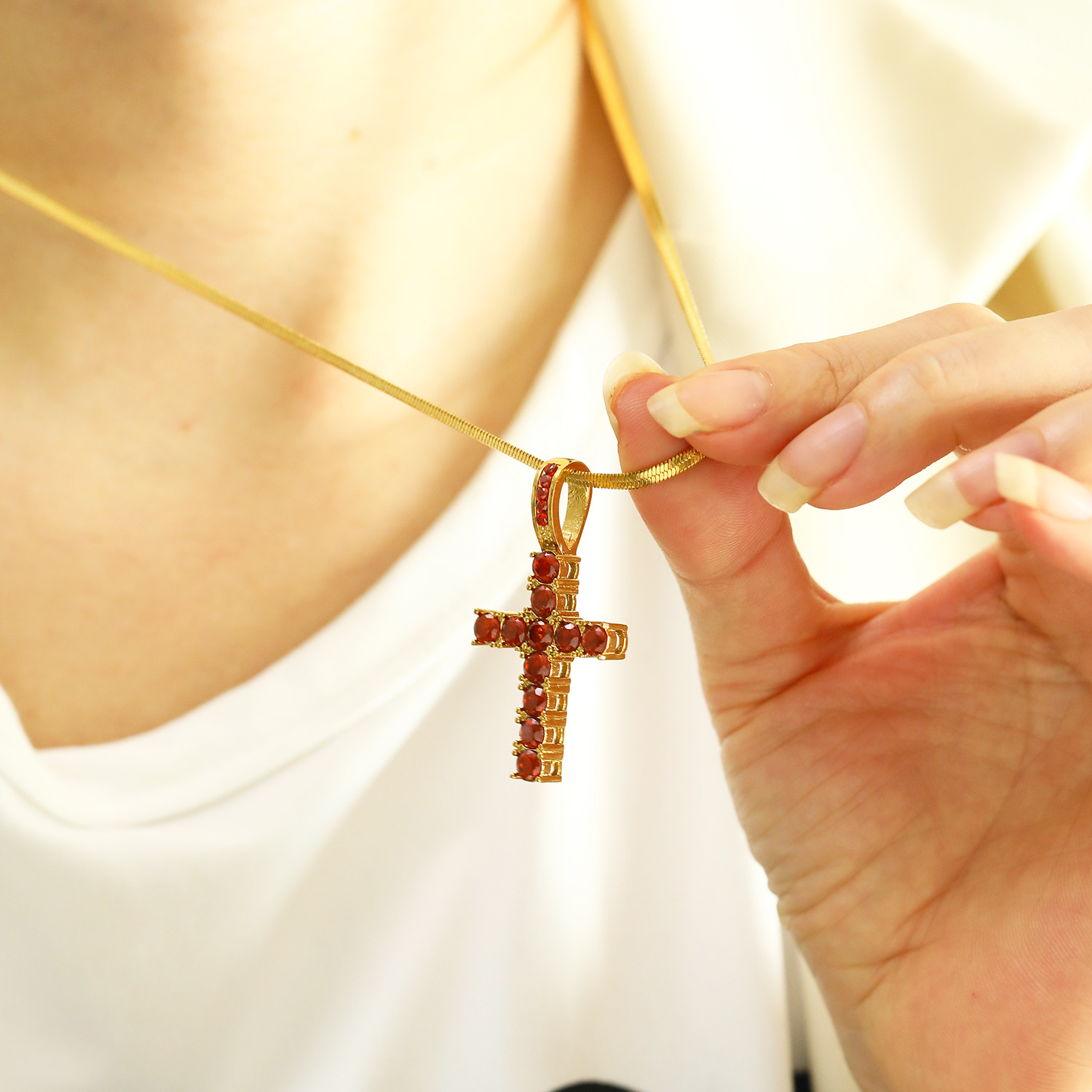 14g Weight Real Gold Plated Plating Material Rhinestones Inlay Material Pendant Necklace Classification 1 Piece Quantity Casual, Daily Occasion 304 Stainless Steel Material Cross Pattern Women's Gender Vintage Style Style Waterproof Non Tarnish, Plating, Inlay Craft Real Gold Plated Cross 304 Stainless Steel Vintage Style Waterproof Non Tarnish Pendant Necklace 8