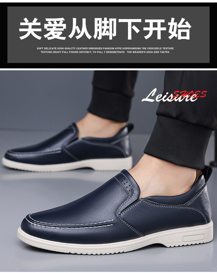 Giày lười nam cỡ lớn may thủ công, giày da casual xỏ chân, đế bằng, mũi dẹt — Màu xanh dương, màu đen chi tiết 12