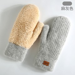 定制针织手套球冬季加绒加厚包套女士双层兔毛保暖骑行连指包指手