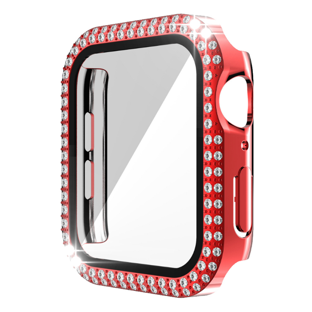 Adecuado para Apple doble fila diamante con caja de cristal Apple watch7/SE/6/5/43 todo incluido resistente a la caída caso duro