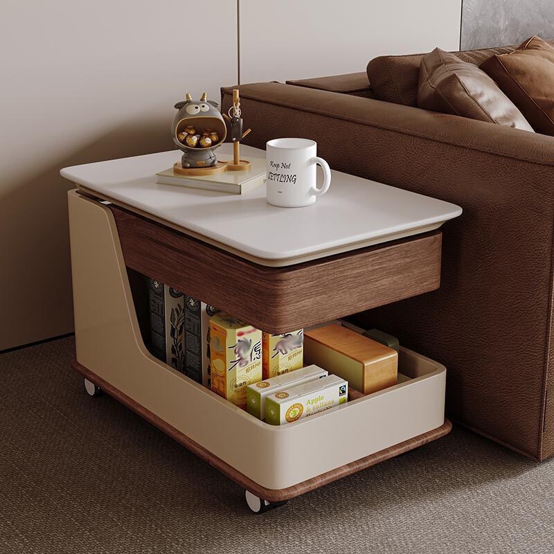Solid Wood Mobile Coffee Table Side Table Adjustable Multi-Functional Small Apartment Narrow Side Cabinet Household Trolley Ultra-Narrow Cabinet Storage