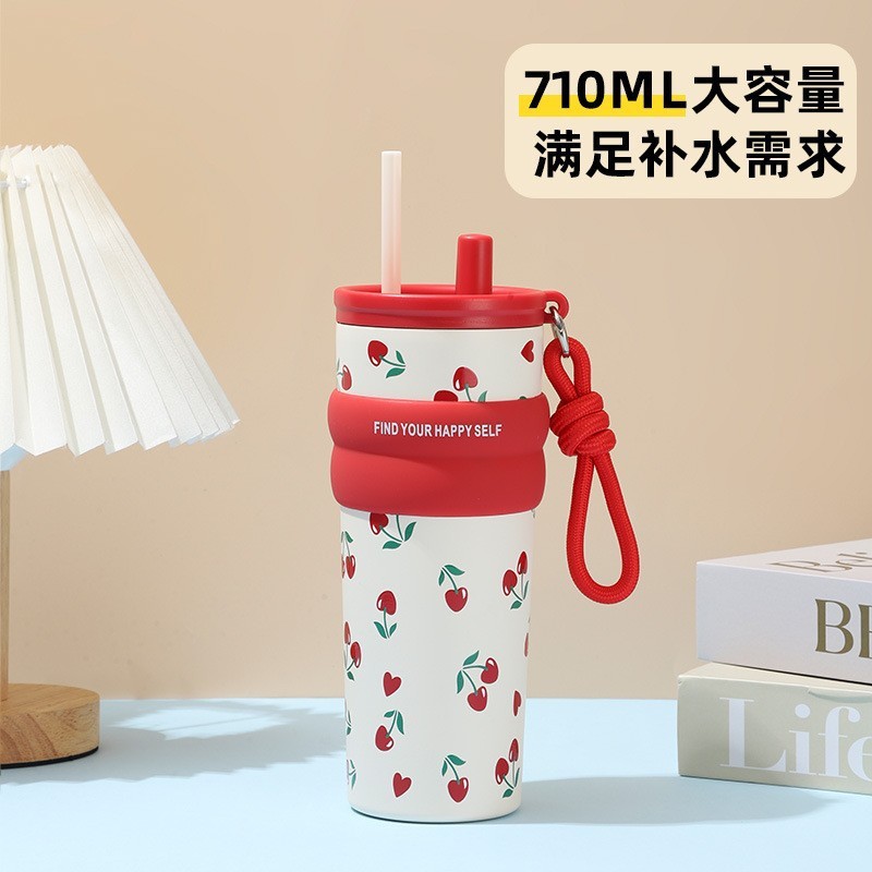 新款跨境316不锈钢保温杯创意高颜值女冰霸杯卡通吸管车载咖啡杯|undefined