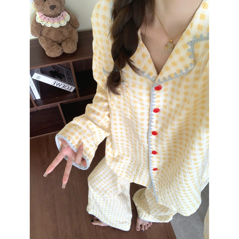 Ins Plaid Pajamas Women's Spring & Fall Long-Sleeved Suit High-End Cloud Cotton Large Size Home Clothes Can Be Worn Outside in Autum Ins Plaid Pajamas Women's Spring & Fall Long-Sleeved Suit High-End Cloud Cotton Large Size Home Clothes Can Be Worn Outside in Autum