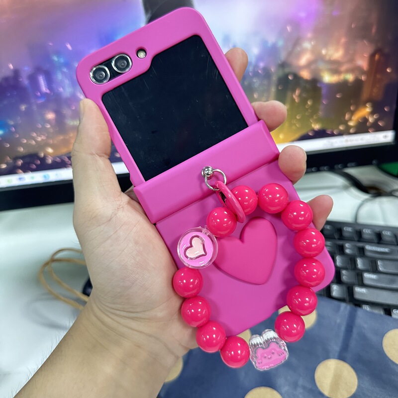 Barbie Pink Rose Heart Suitable for Samsung Z Flip -7553.999999999% off Stacked Mobile Phone Case Pearl Fold456 Pendant
