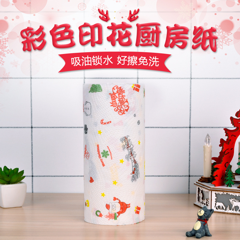 圣诞厨房纸印花吸油纸厨房纸圣诞厨房用纸水果吸水纸干手纸批发