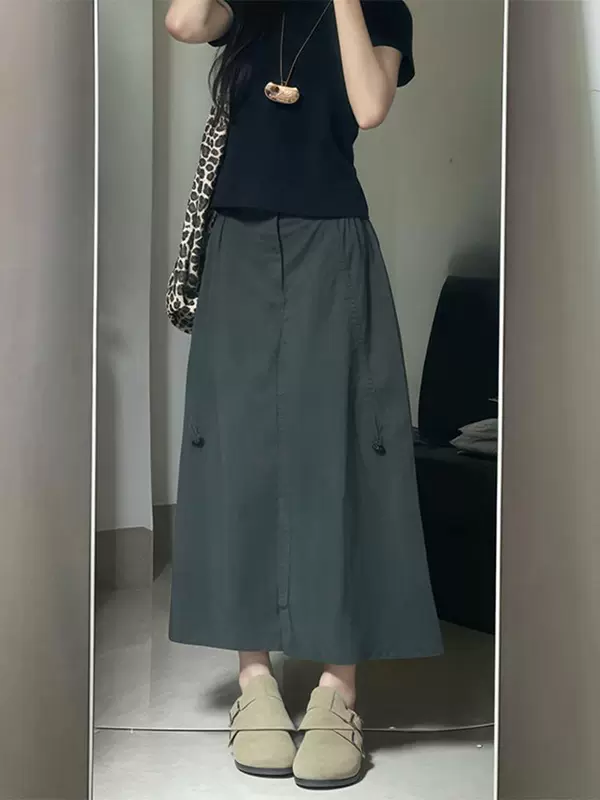 Quick dry skirt, A-line, for pear shaped body, plus size, drawstring
