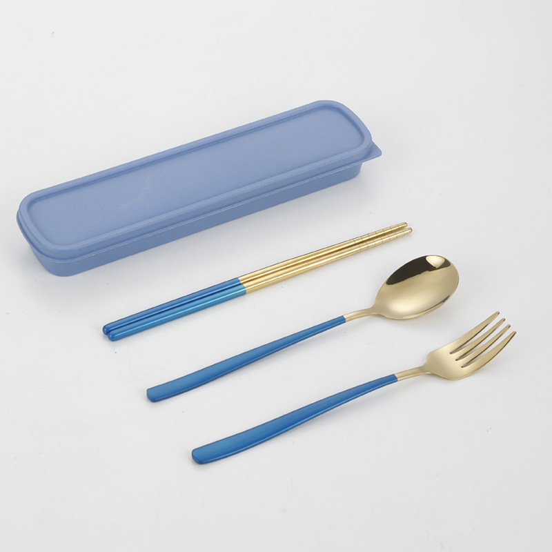 304 vajilla de acero inoxidable cuchara coreana tenedor palillos estudiante portátil conjunto de tres piezas traje creativo regalo puede ser logotipo personalizado