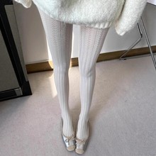 秋冬复古爱心暗纹连裤袜立体竖纹提花显瘦打底袜女春秋纯色丝袜子