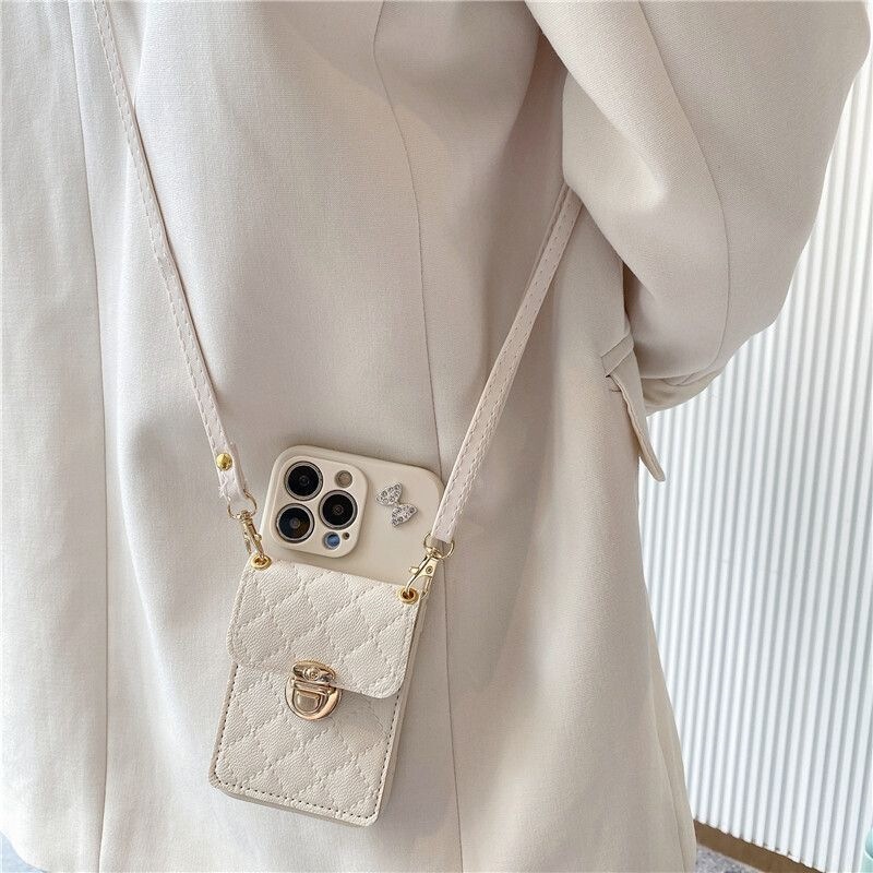 Small Chanel-Style Card Holder Case Suitable for iPhone 14 Pro Max, iPhone 13, iPhone 12, with Strap and Crossbody Rope for iPhone 16 Pro Small Chanel-Style Card Holder Case Suitable for iPhone 14 Pro Max, iPhone 13, iPhone 12, with Strap and Crossbody Rope for iPhone 16 Pro