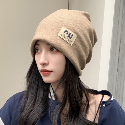 Knitted beanie girl letters spring and autumn fashion model face-slimming versatile woolen hat cold hat head cover bumpy hat trendy autumn and winter