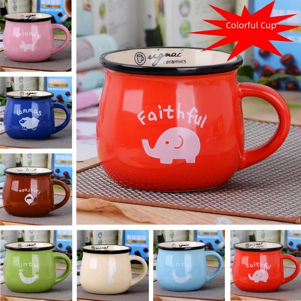 Vintage creative ceramic cup belly cup milk breakfast cup coffee cup color Glaze Mug can be set logo