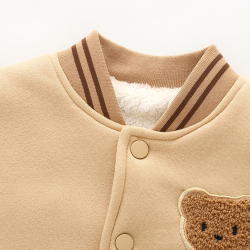 Baby clothes lined baseball jacket cotton coat winter outfit for girls and boys, padded top for toddlers and young children.